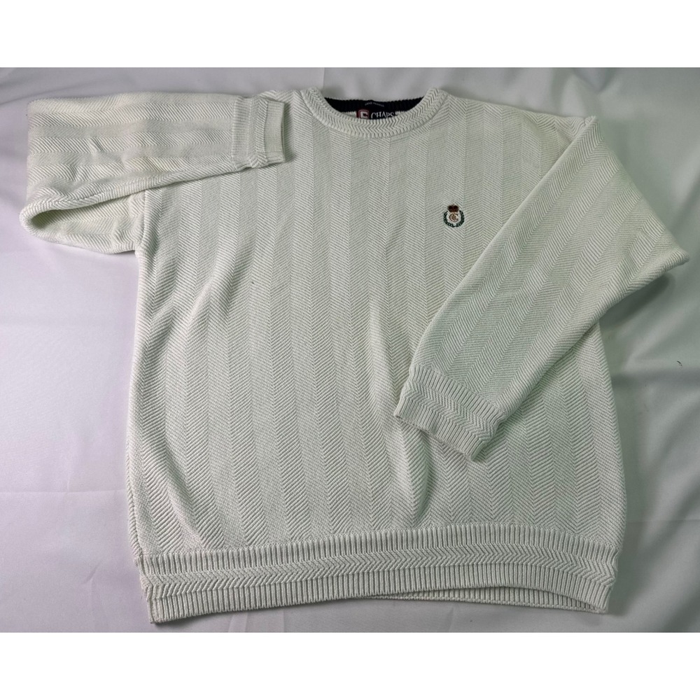 Chaps Ralph Lauren Men Classic White Cotton Knit Sweater Crewneck Pullover Large